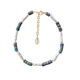 BLUE RAINBOW + PEARL VINY NECKLACE